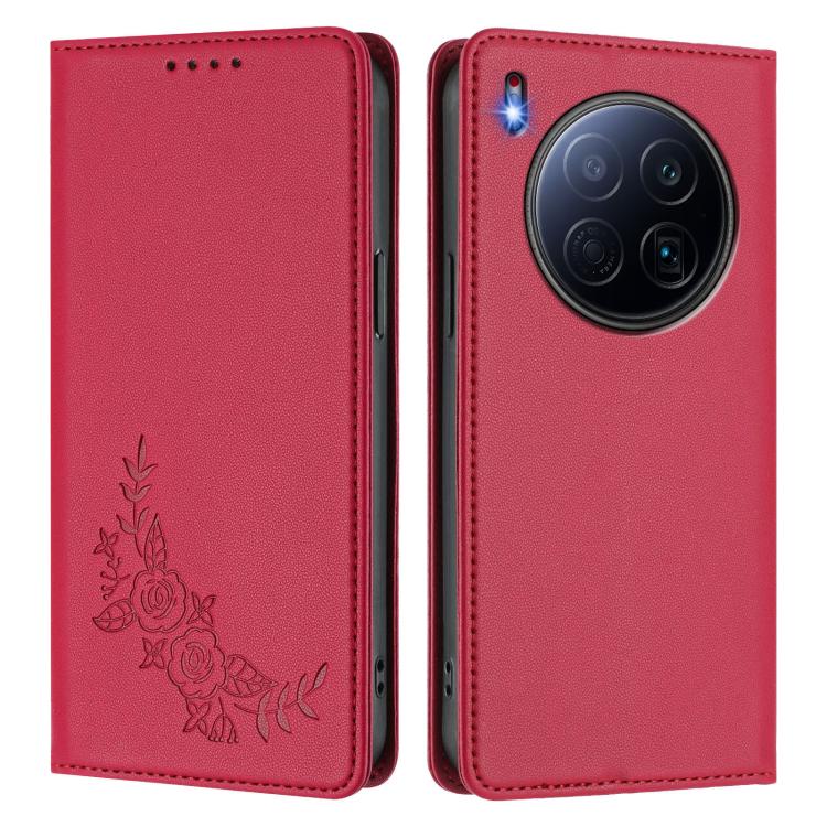 For Tecno Camon 40 Premier Peony Embossed Magnetic RFID Vegan Leather Phone Case
