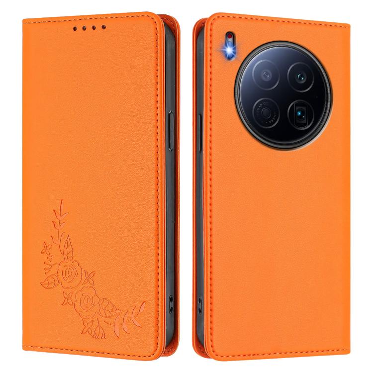 For Tecno Camon 40 Premier Peony Embossed Magnetic RFID Vegan Leather Phone Case