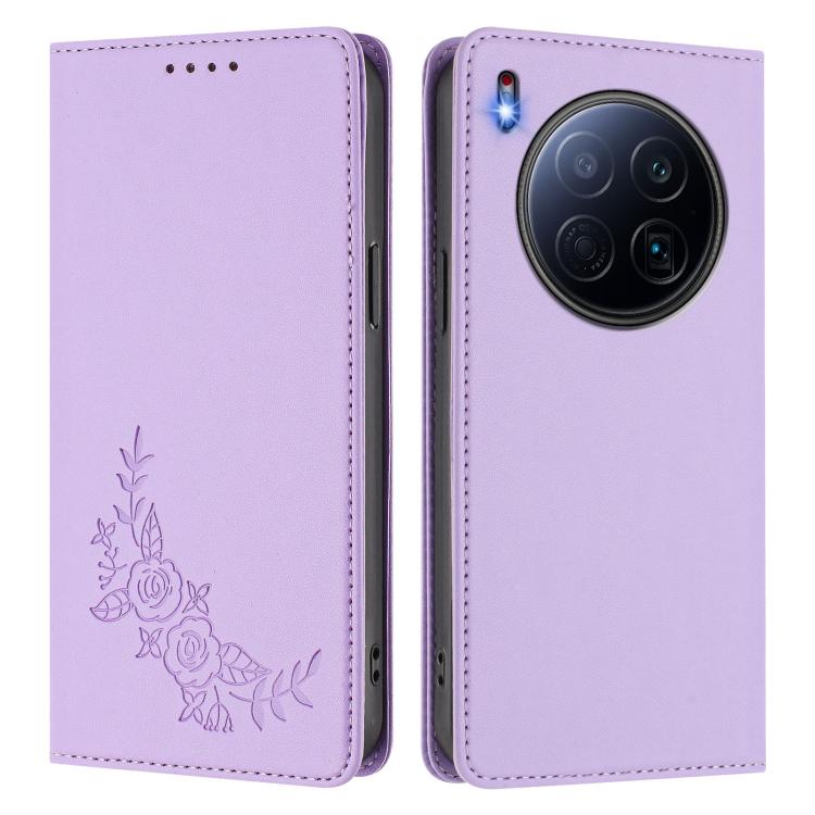 For Tecno Camon 40 Premier Peony Embossed Magnetic RFID Vegan Leather Phone Case