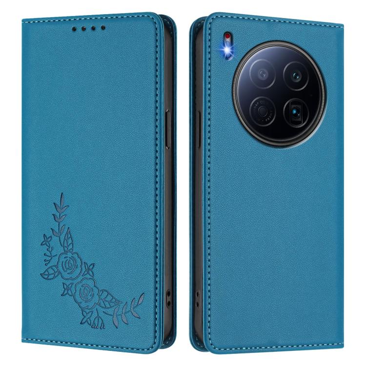 For Tecno Camon 40 Premier Peony Embossed Magnetic RFID Vegan Leather Phone Case
