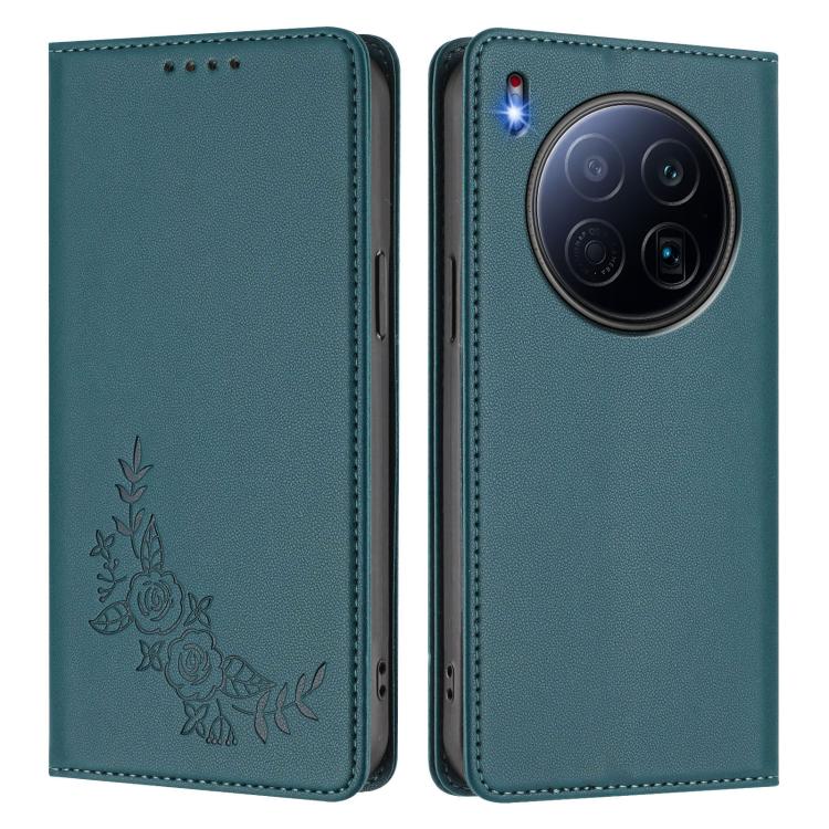 For Tecno Camon 40 Premier Peony Embossed Magnetic RFID Vegan Leather Phone Case