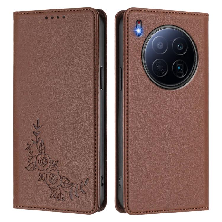 For Tecno Camon 40 Premier Peony Embossed Magnetic RFID Vegan Leather Phone Case