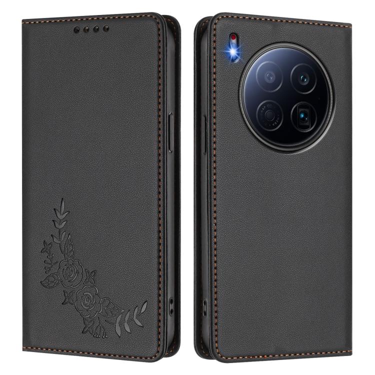 For Tecno Camon 40 Premier Peony Embossed Magnetic RFID Vegan Leather Phone Case