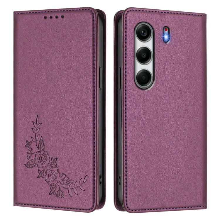 For Tecno Camon 40 4G Peony Embossed Magnetic RFID Vegan Leather Phone Case