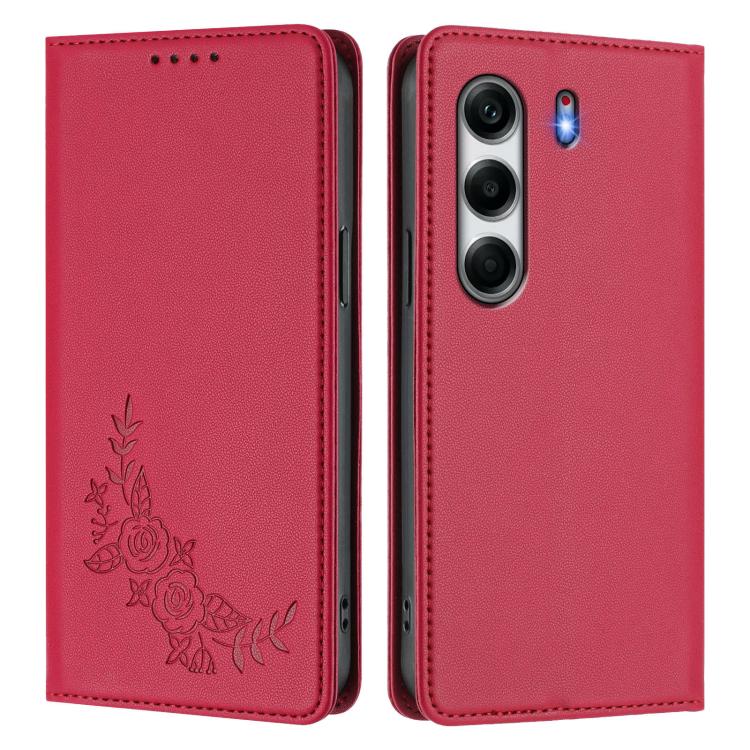 For Tecno Camon 40 4G Peony Embossed Magnetic RFID Vegan Leather Phone Case