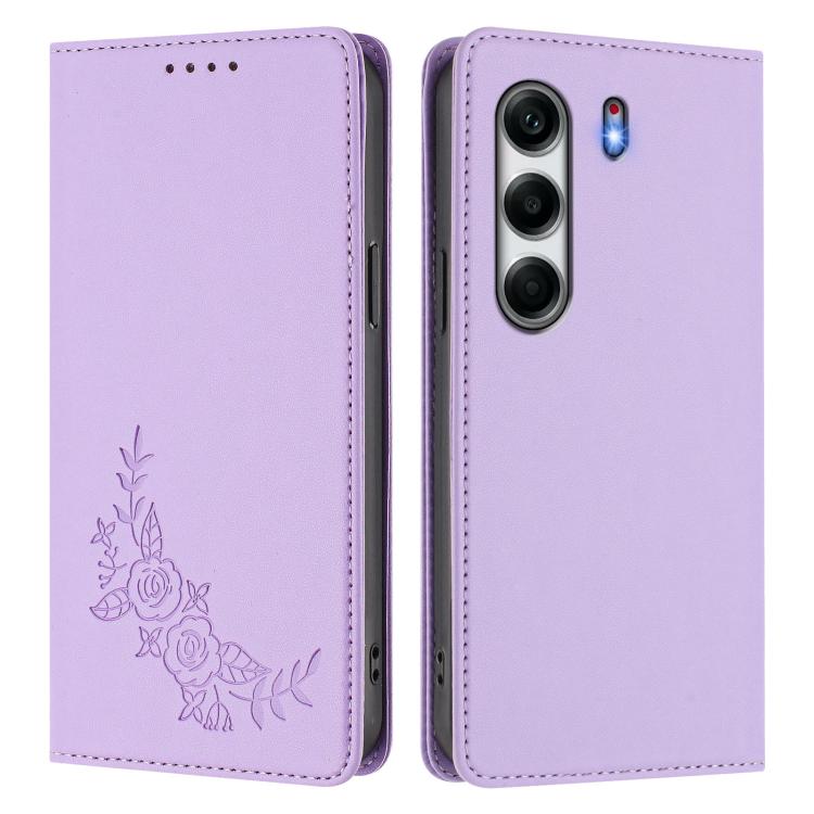 For Tecno Camon 40 4G Peony Embossed Magnetic RFID Vegan Leather Phone Case