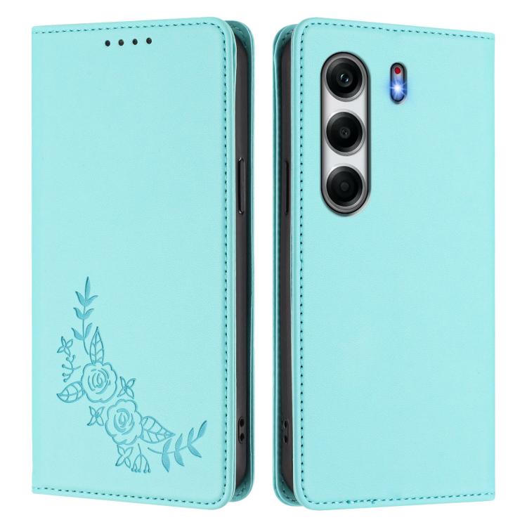 For Tecno Camon 40 4G Peony Embossed Magnetic RFID Vegan Leather Phone Case