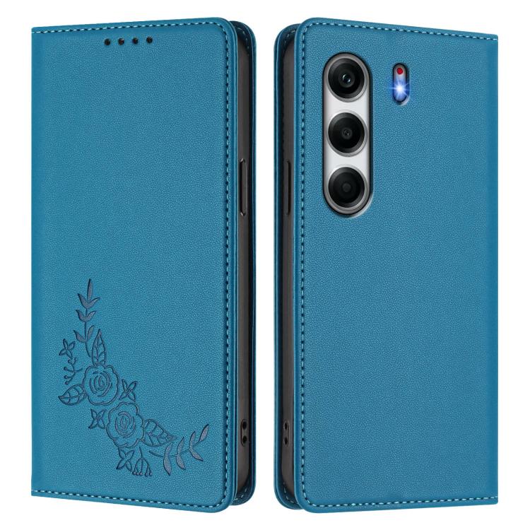 For Tecno Camon 40 4G Peony Embossed Magnetic RFID Vegan Leather Phone Case