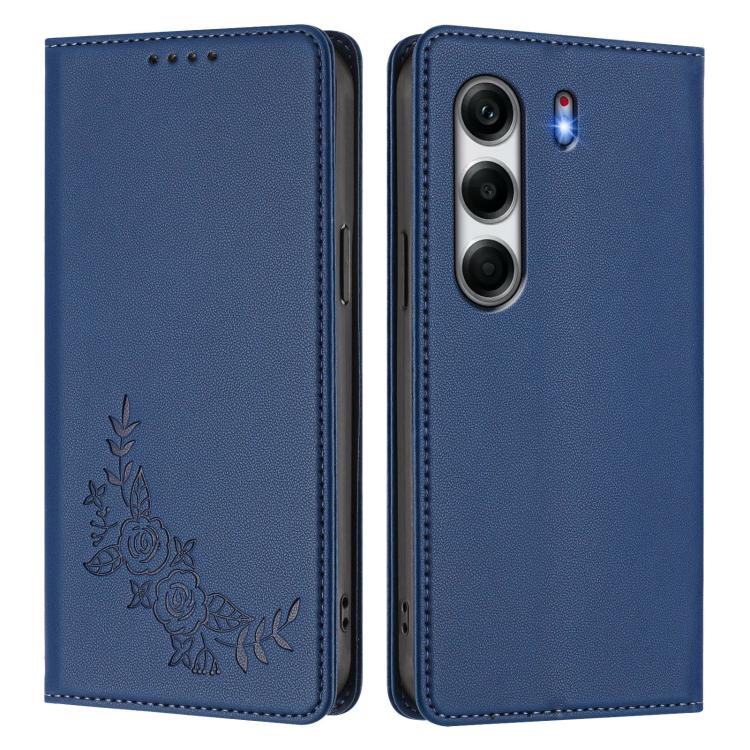For Tecno Camon 40 4G Peony Embossed Magnetic RFID Vegan Leather Phone Case