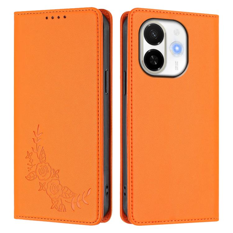 For Tecno Spark 30C 5G / Pop 9 5G Peony Embossed Magnetic RFID Vegan Leather Phone Case