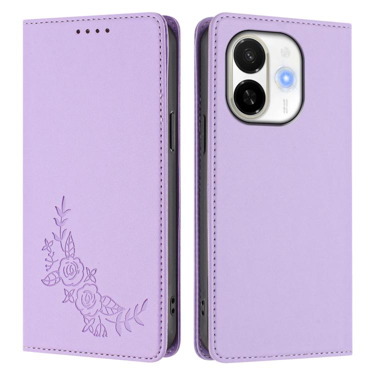 For Tecno Spark 30C 5G / Pop 9 5G Peony Embossed Magnetic RFID Vegan Leather Phone Case