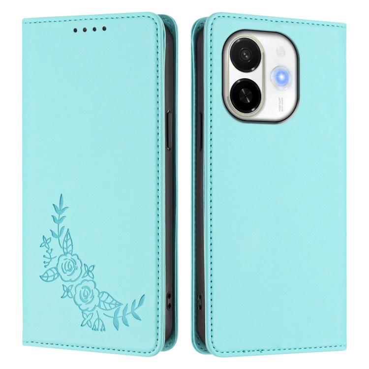 For Tecno Spark 30C 5G / Pop 9 5G Peony Embossed Magnetic RFID Vegan Leather Phone Case