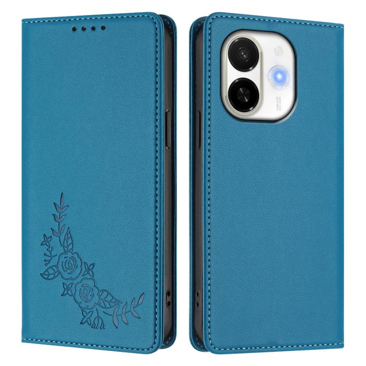 For Tecno Spark 30C 5G / Pop 9 5G Peony Embossed Magnetic RFID Vegan Leather Phone Case