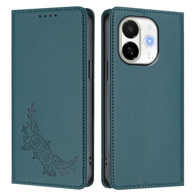 For Tecno Spark 30C 5G / Pop 9 5G Peony Embossed Magnetic RFID Vegan Leather Phone Case