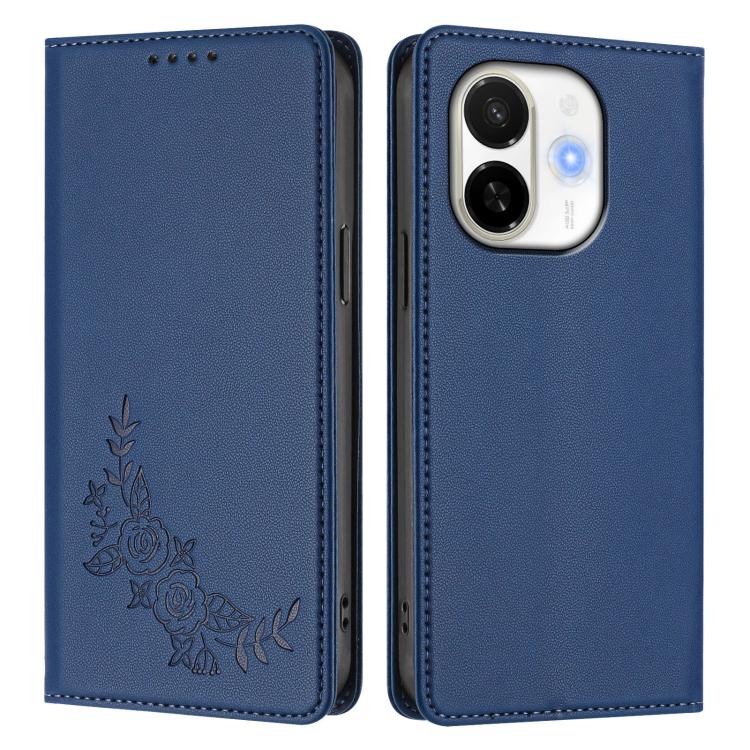 For Tecno Spark 30C 5G / Pop 9 5G Peony Embossed Magnetic RFID Vegan Leather Phone Case