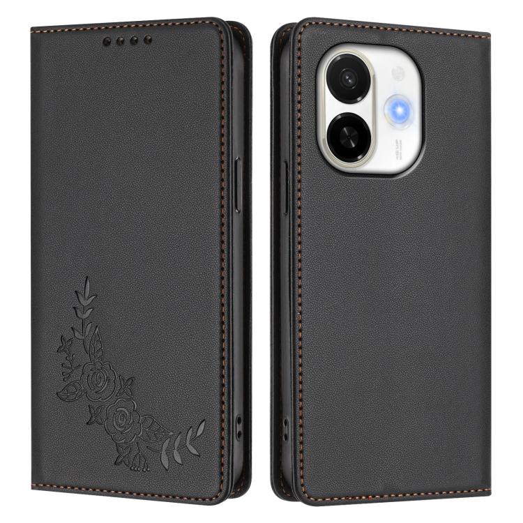 For Tecno Spark 30C 5G / Pop 9 5G Peony Embossed Magnetic RFID Vegan Leather Phone Case