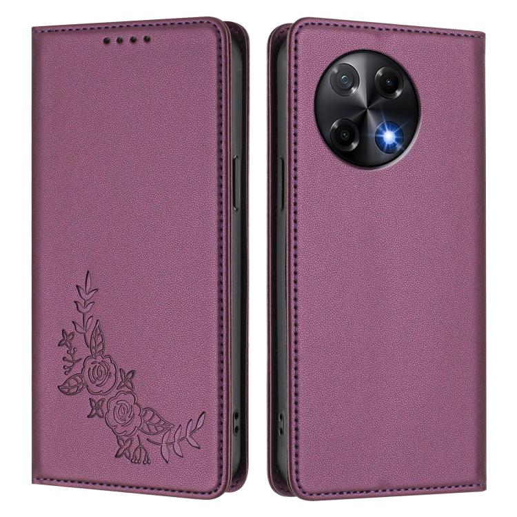 For Tecno Camon 30S / 30S Pro Peony Embossed Magnetic RFID Vegan Leather Phone Case