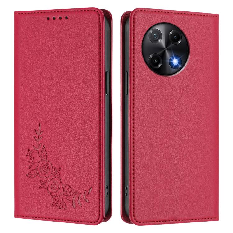 For Tecno Camon 30S / 30S Pro Peony Embossed Magnetic RFID Vegan Leather Phone Case