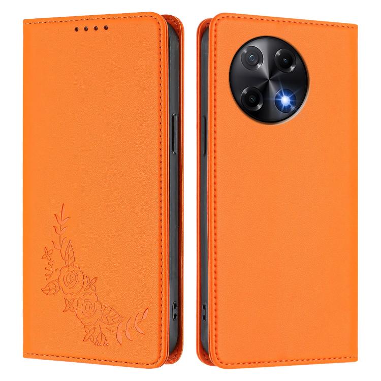 For Tecno Camon 30S / 30S Pro Peony Embossed Magnetic RFID Vegan Leather Phone Case