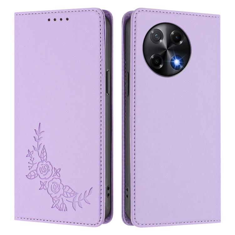 For Tecno Camon 30S / 30S Pro Peony Embossed Magnetic RFID Vegan Leather Phone Case