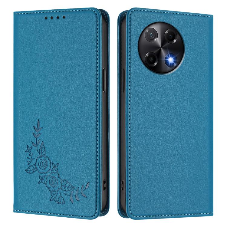 For Tecno Camon 30S / 30S Pro Peony Embossed Magnetic RFID Vegan Leather Phone Case