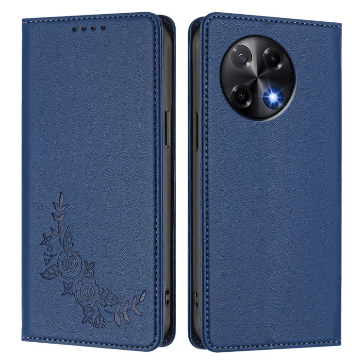 For Tecno Camon 30S / 30S Pro Peony Embossed Magnetic RFID Vegan Leather Phone Case
