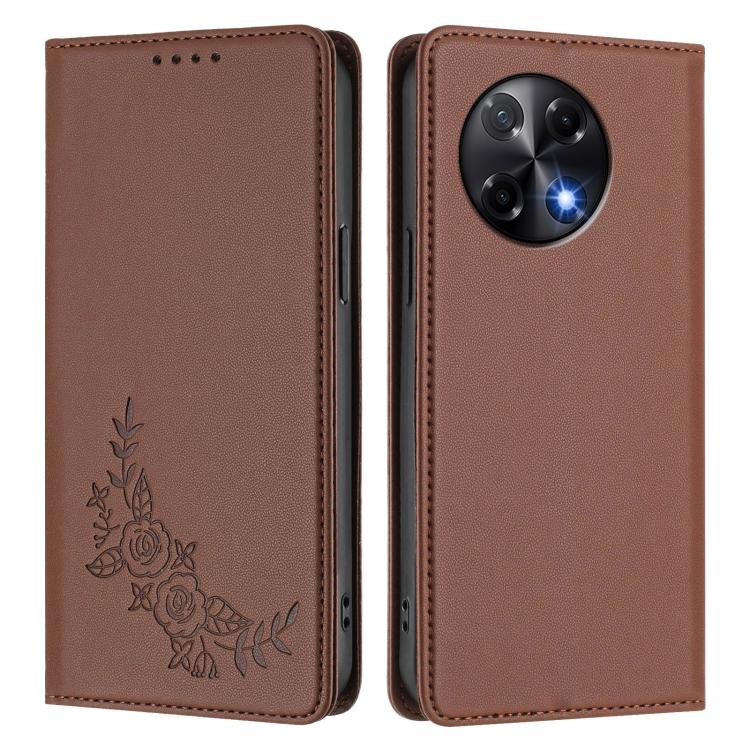 For Tecno Camon 30S / 30S Pro Peony Embossed Magnetic RFID Vegan Leather Phone Case