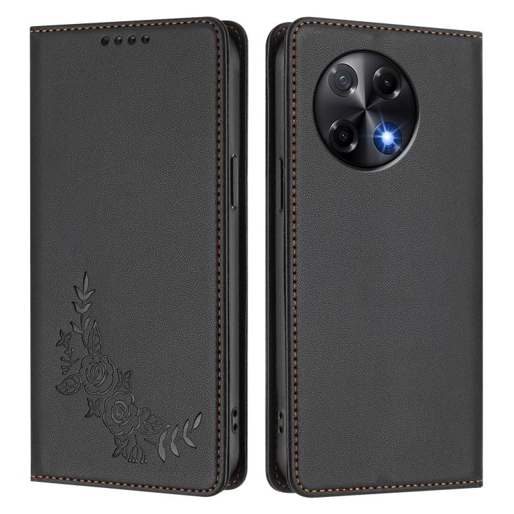 For Tecno Camon 30S / 30S Pro Peony Embossed Magnetic RFID Vegan Leather Phone Case