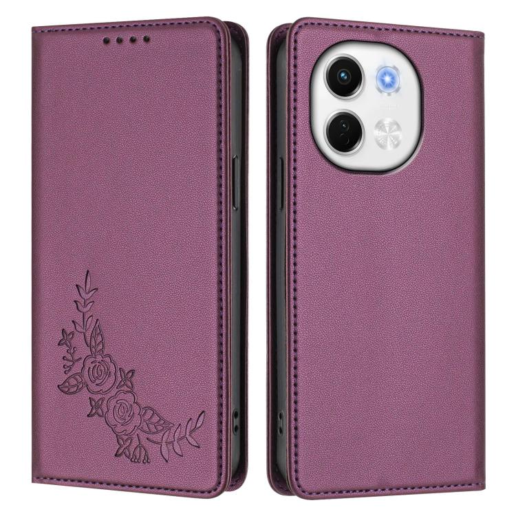 For Tecno Pova 6 Neo 5G / Spark 30 5G Peony Embossed Magnetic RFID Vegan Leather Phone Case