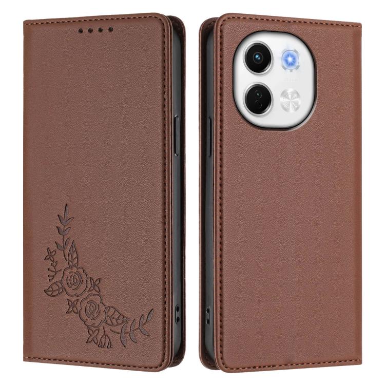 For Tecno Pova 6 Neo 5G / Spark 30 5G Peony Embossed Magnetic RFID Vegan Leather Phone Case