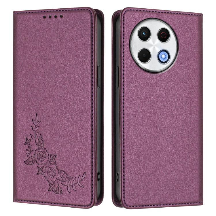 For Tecno Spark 30 Pro 4G Peony Embossed Magnetic RFID Vegan Leather Phone Case