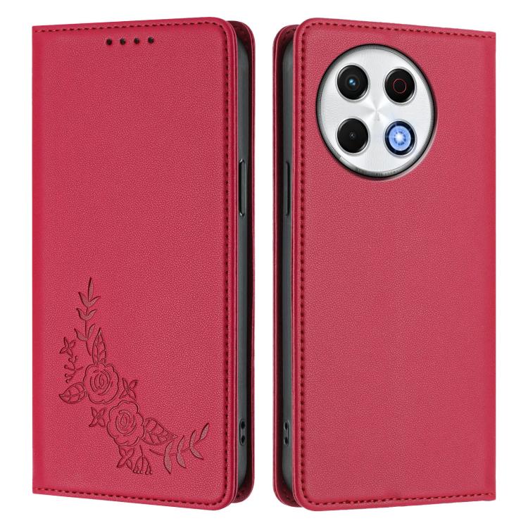 For Tecno Spark 30 Pro 4G Peony Embossed Magnetic RFID Vegan Leather Phone Case
