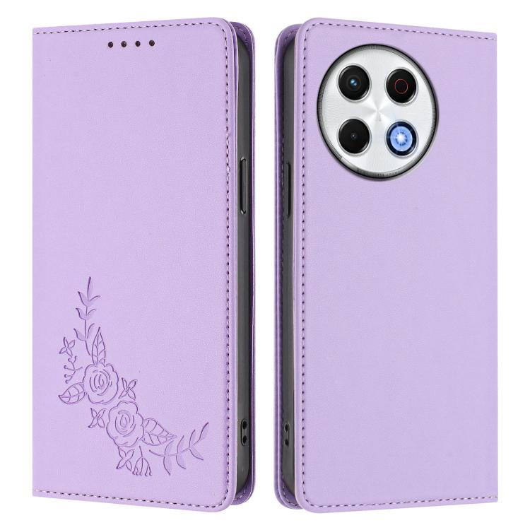 For Tecno Spark 30 Pro 4G Peony Embossed Magnetic RFID Vegan Leather Phone Case