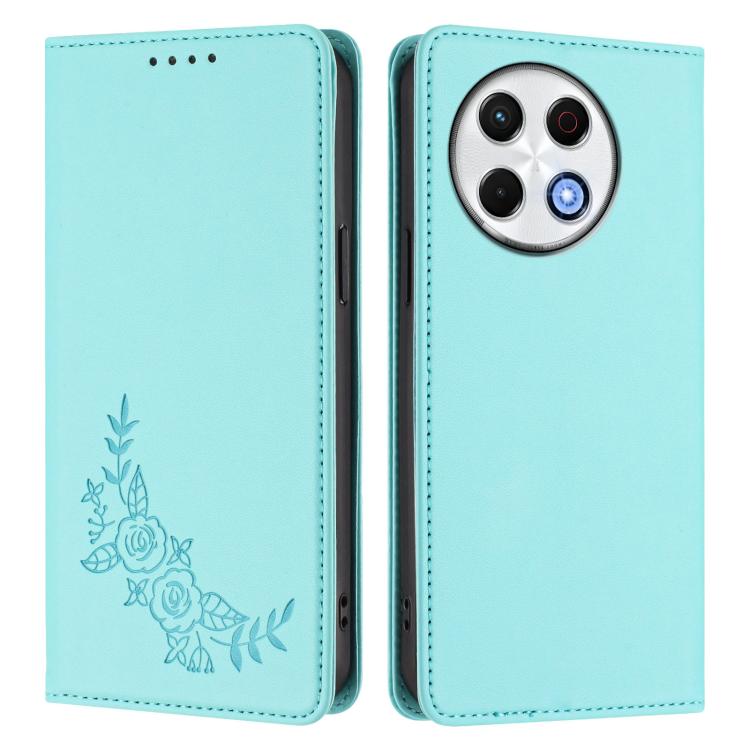 For Tecno Spark 30 Pro 4G Peony Embossed Magnetic RFID Vegan Leather Phone Case