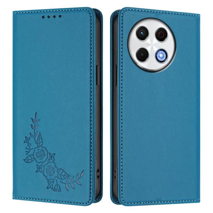 For Tecno Spark 30 Pro 4G Peony Embossed Magnetic RFID Vegan Leather Phone Case