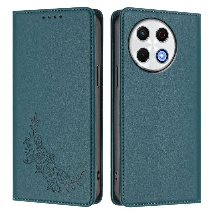 For Tecno Spark 30 Pro 4G Peony Embossed Magnetic RFID Vegan Leather Phone Case