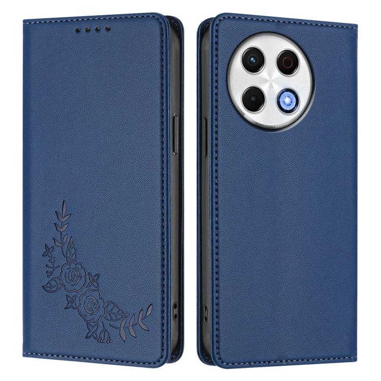 For Tecno Spark 30 Pro 4G Peony Embossed Magnetic RFID Vegan Leather Phone Case