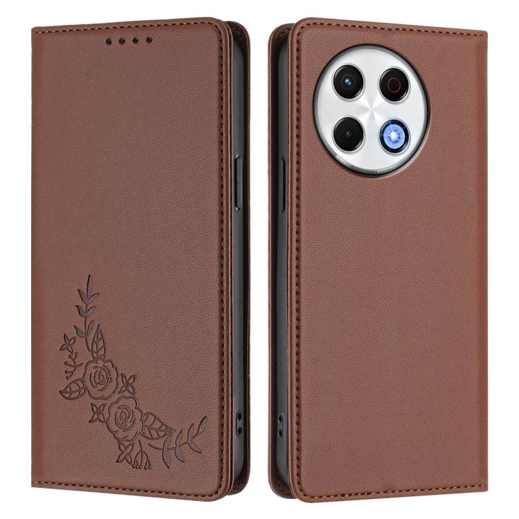 For Tecno Spark 30 Pro 4G Peony Embossed Magnetic RFID Vegan Leather Phone Case