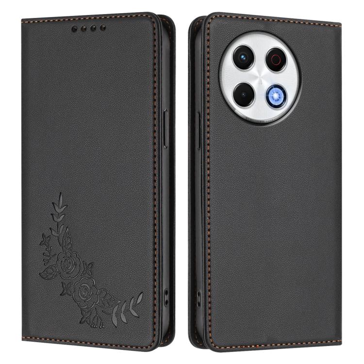 For Tecno Spark 30 Pro 4G Peony Embossed Magnetic RFID Vegan Leather Phone Case
