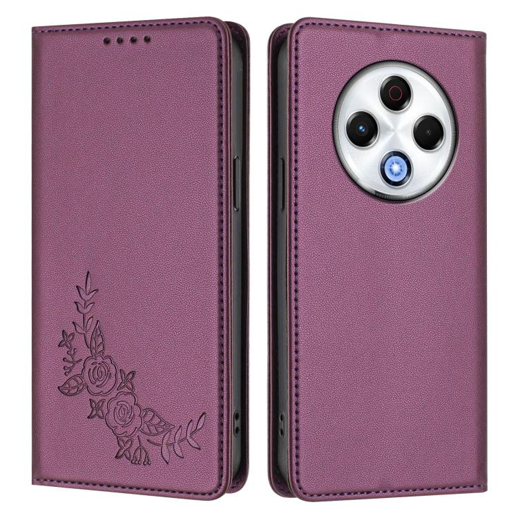 For Tecno Spark 30 4G Peony Embossed Magnetic RFID Vegan Leather Phone Case