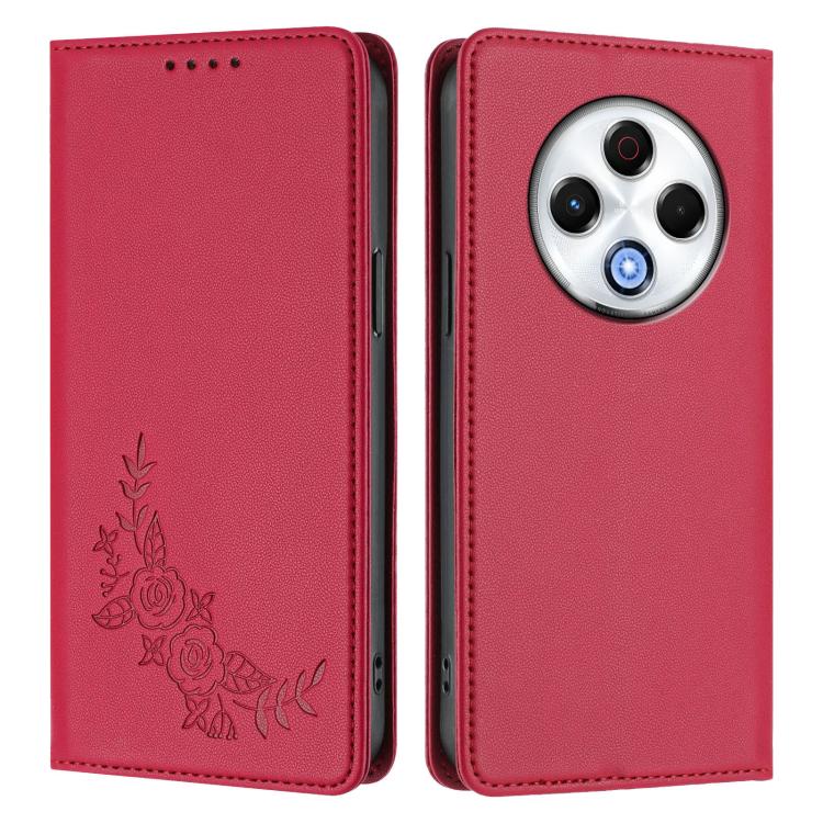 For Tecno Spark 30 4G Peony Embossed Magnetic RFID Vegan Leather Phone Case