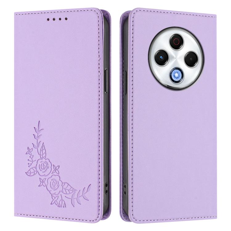 For Tecno Spark 30 4G Peony Embossed Magnetic RFID Vegan Leather Phone Case