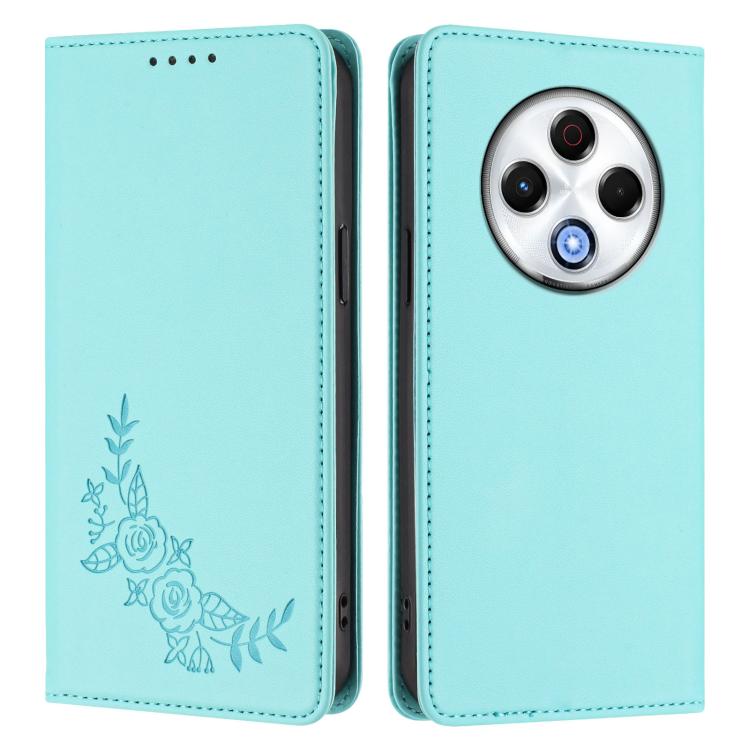For Tecno Spark 30 4G Peony Embossed Magnetic RFID Vegan Leather Phone Case