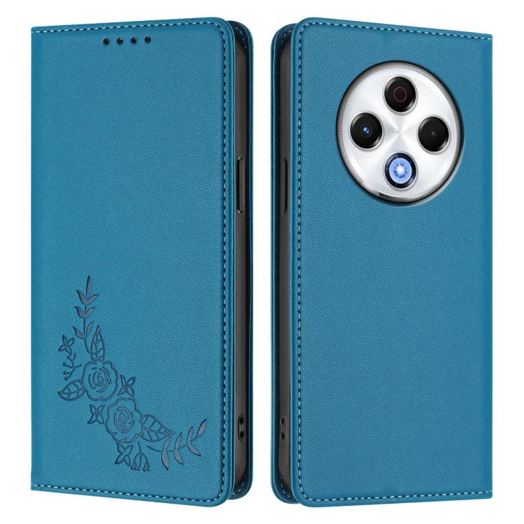 For Tecno Spark 30 4G Peony Embossed Magnetic RFID Vegan Leather Phone Case