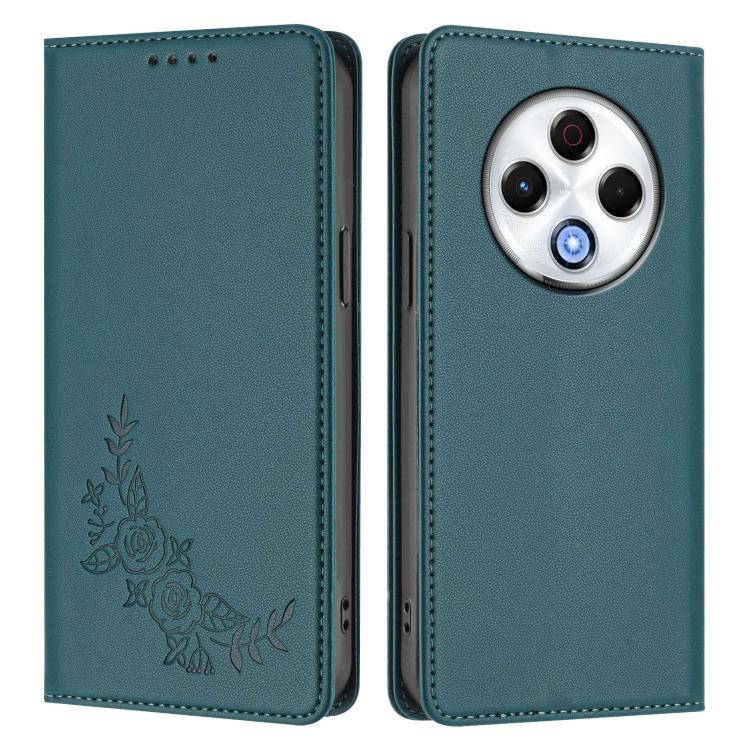For Tecno Spark 30 4G Peony Embossed Magnetic RFID Vegan Leather Phone Case