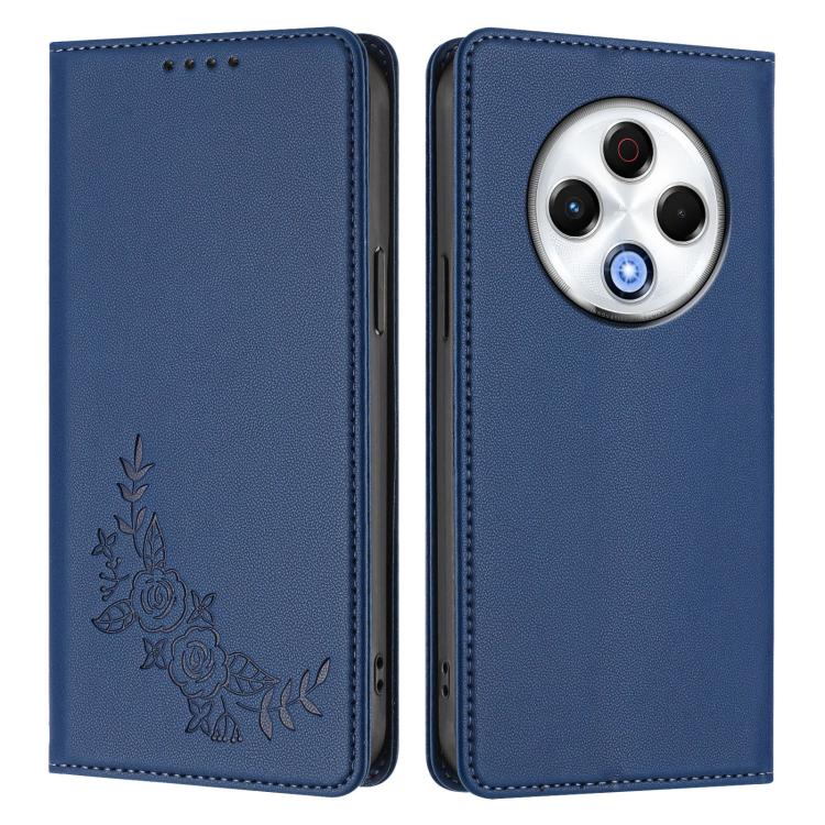 For Tecno Spark 30 4G Peony Embossed Magnetic RFID Vegan Leather Phone Case