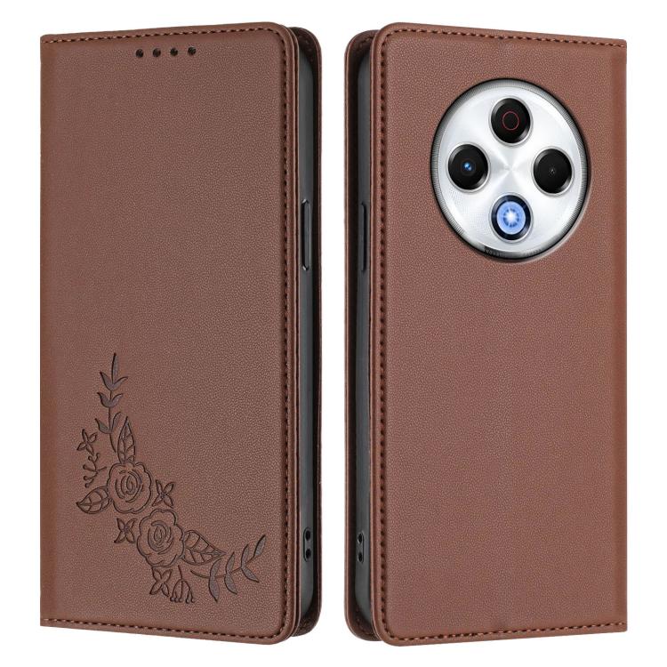 For Tecno Spark 30 4G Peony Embossed Magnetic RFID Vegan Leather Phone Case