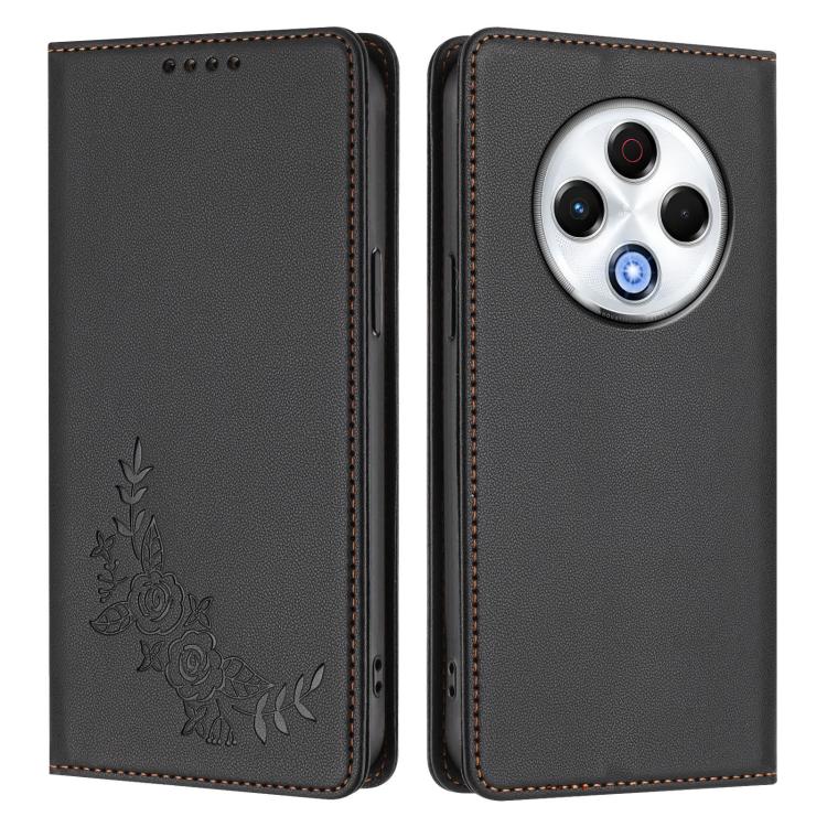 For Tecno Spark 30 4G Peony Embossed Magnetic RFID Vegan Leather Phone Case