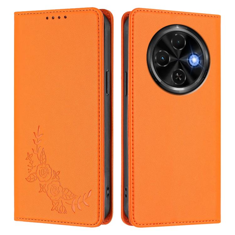 For Tecno Spark 30C 4G Peony Embossed Magnetic RFID Vegan Leather Phone Case