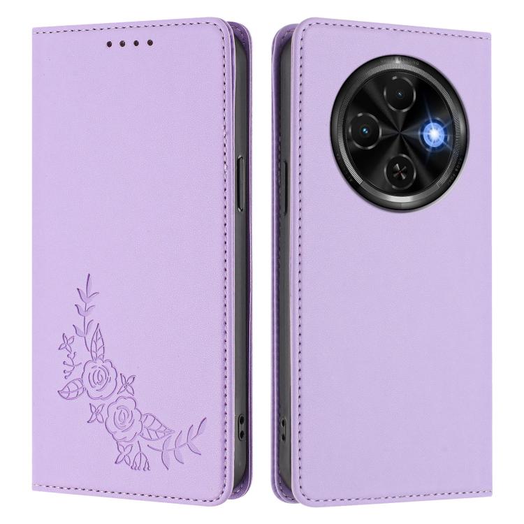 For Tecno Spark 30C 4G Peony Embossed Magnetic RFID Vegan Leather Phone Case